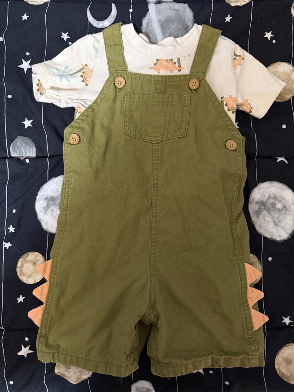 Carter's Olive Green Toddler Dinosaur Spike Overalls